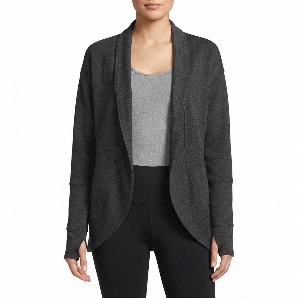 Eddie Bauer Cardigan Womens Medium Blazer Fleece Wrap Charcoal Grey Thumbhole M
